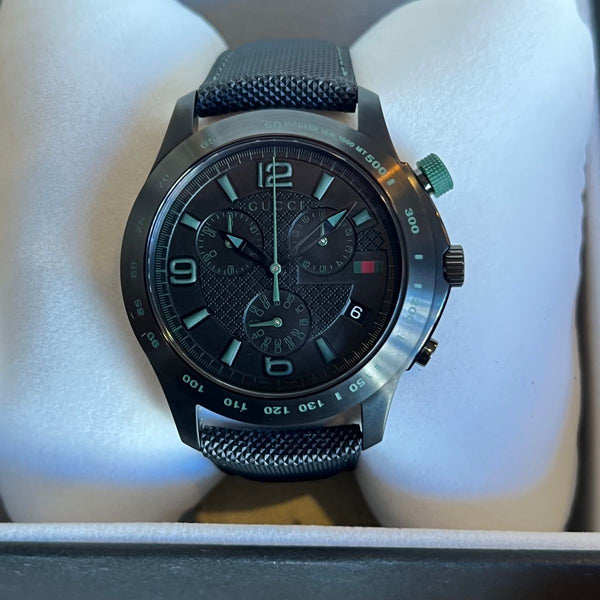 Gucci G-timeless Chronograph Watch 126.2 Box SS Black Polished Gucci g timeless 126.2 - Gem main image 3