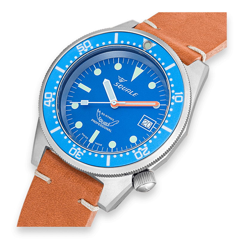 Squale 1521 Blue Blasted Leather Automatic Steel Watch 1521BLUEBL.PC