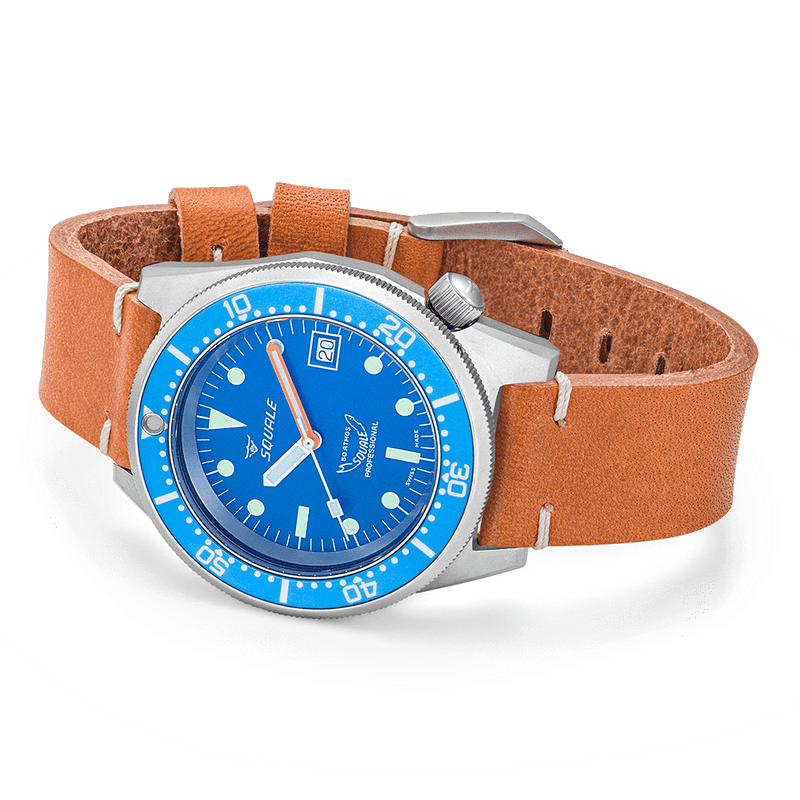 Squale 1521 Blue Blasted Leather Automatic Steel Watch 1521BLUEBL.PC