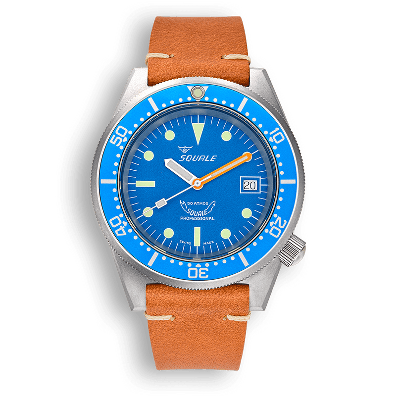 Squale 1521 Blue Blasted Leather Automatic Steel Watch 1521BLUEBL.PC