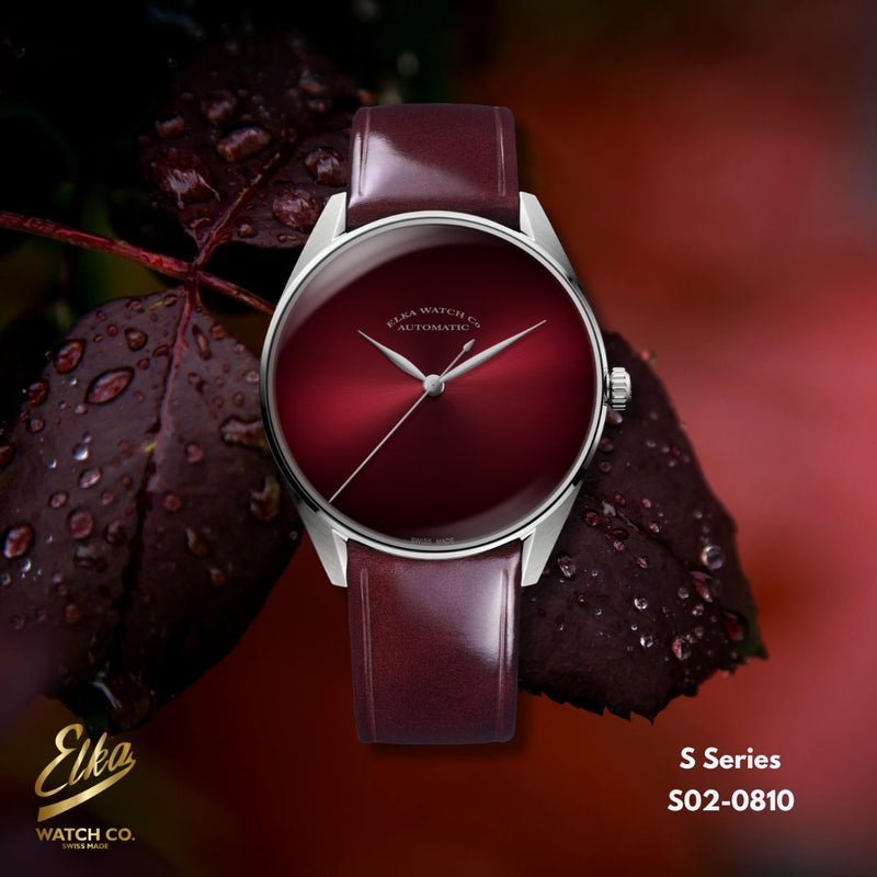 ELKA S02-0810 Automatic Burgundy Gradient Dial & Brown Leather Strap