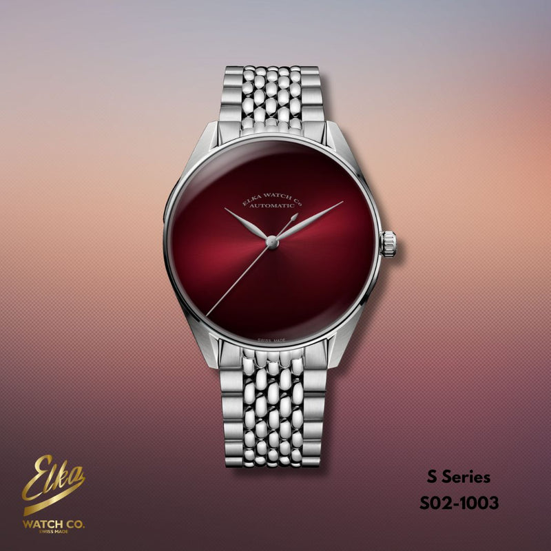 ELKA S02-1003 Automatic Gradient Burgundy Dial & Rice-Grain Steel Bracelet