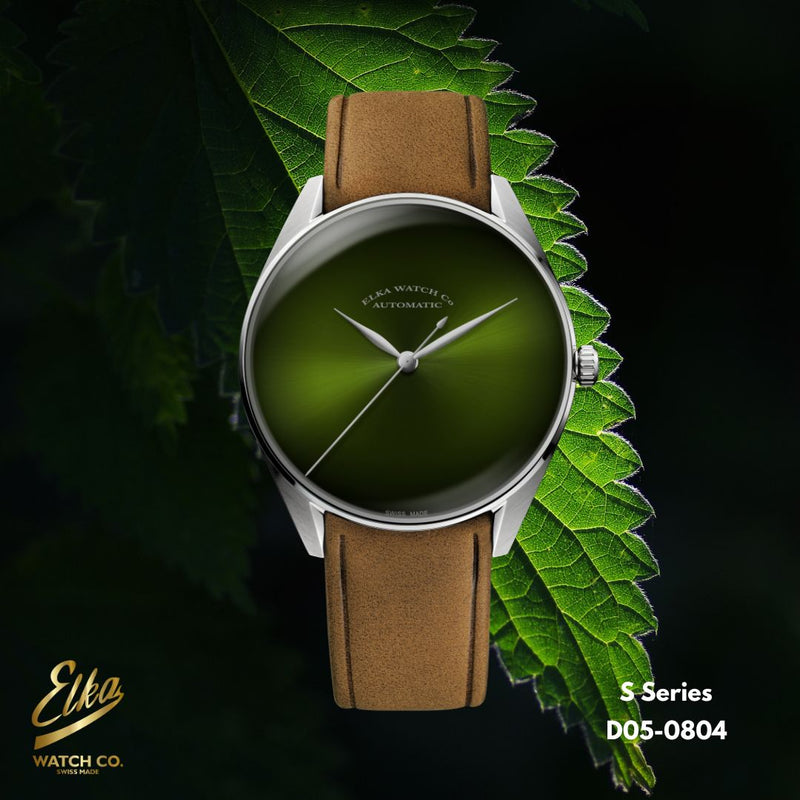 ELKA S05-0804 Automatic Gradient Green Dial & Cognac Suede