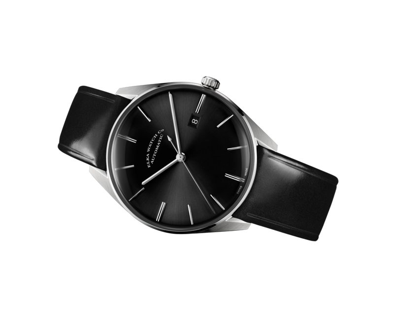 ELKA D04-0807 Automatic Black Dial & Black Leather Strap