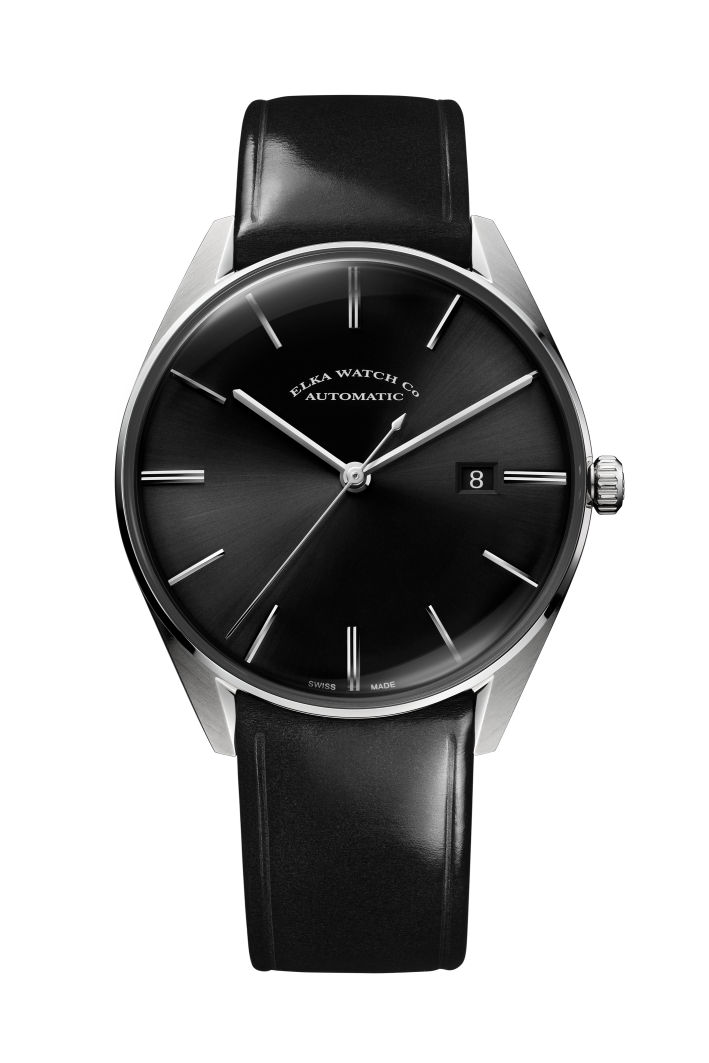 ELKA D04-0807 Automatic Black Dial & Black Leather Strap