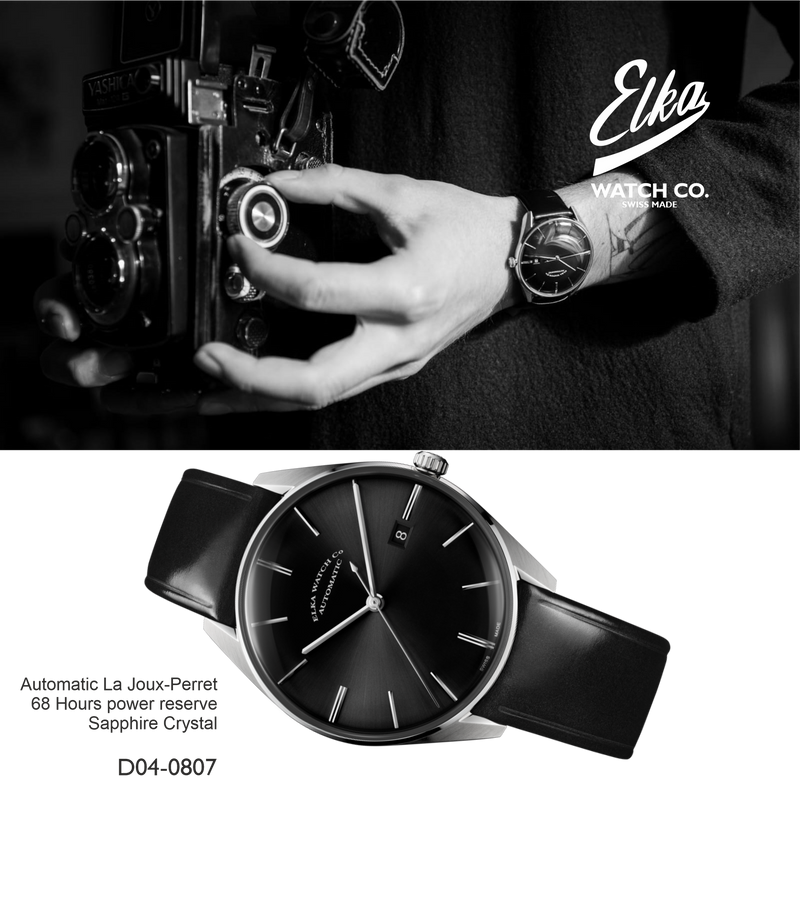 ELKA D04-0807 Automatic Black Dial & Black Leather Strap