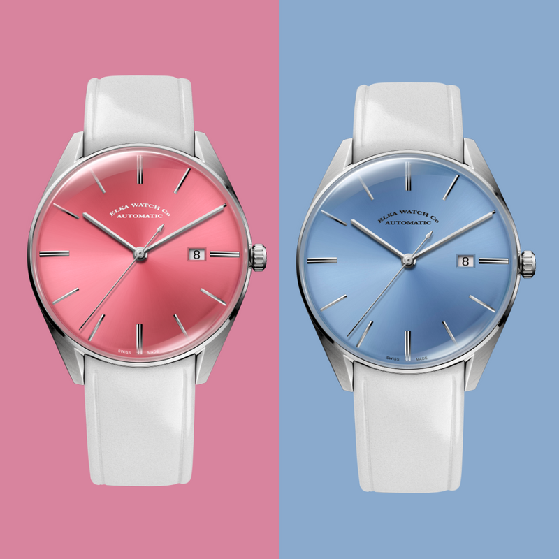 ELKA D06-0808 Automatic Baby Pink Dial & Light Grey Leather