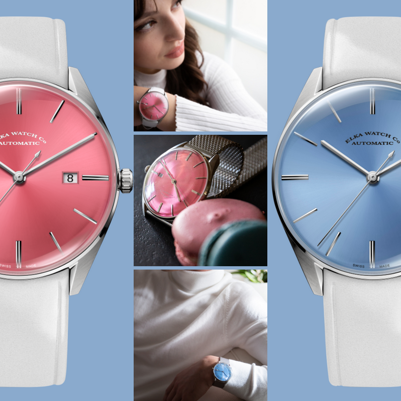 ELKA D08-0808 Automatic Baby Blue Dial & Light Grey Leather