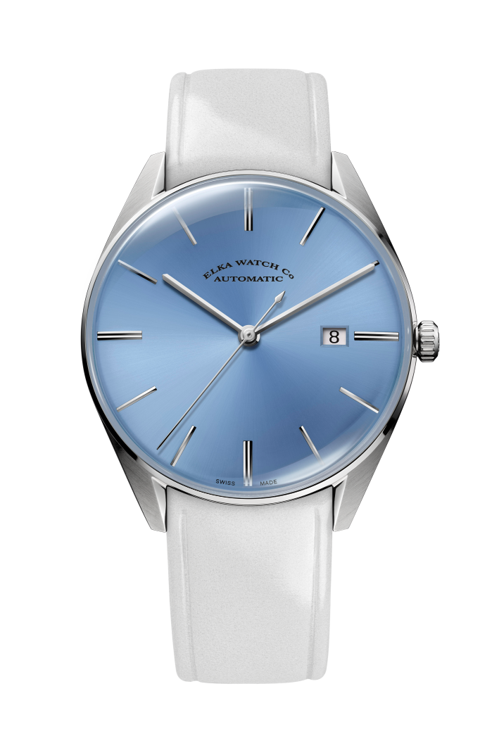ELKA D08-0808 Automatic Baby Blue Dial & Light Grey Leather
