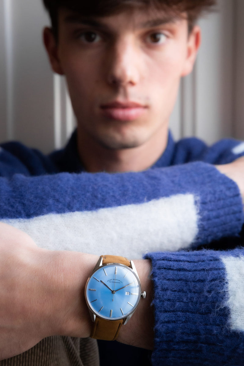 ELKA D08-0804 Automatic Baby Blue Dial & Cognac Suede Strap