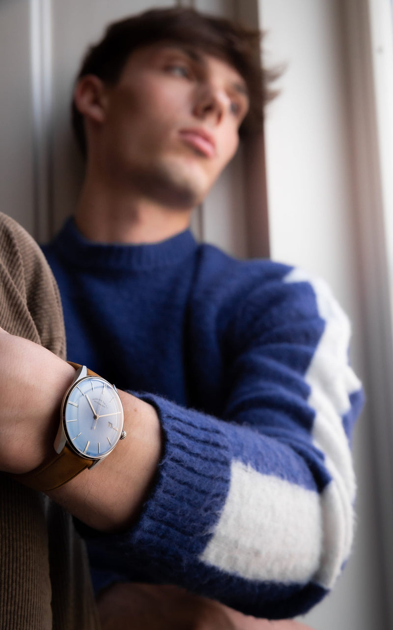 ELKA D08-0804 Automatic Baby Blue Dial & Cognac Suede Strap