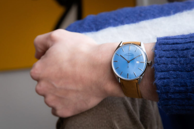 ELKA D08-0804 Automatic Baby Blue Dial & Cognac Suede Strap