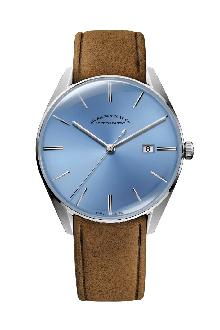 ELKA D08-0804 Automatic Baby Blue Dial & Cognac Suede Strap