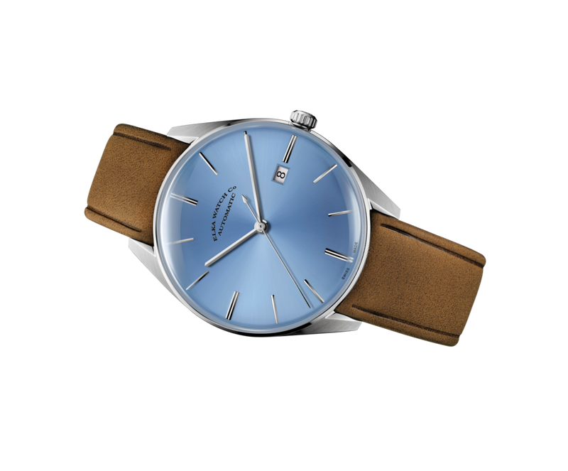 ELKA D08-0804 Automatic Baby Blue Dial & Cognac Suede Strap