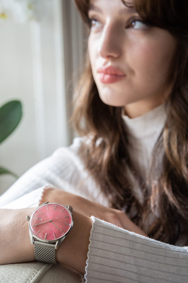 ELKA D06-0808 Automatic Baby Pink Dial & Light Grey Leather