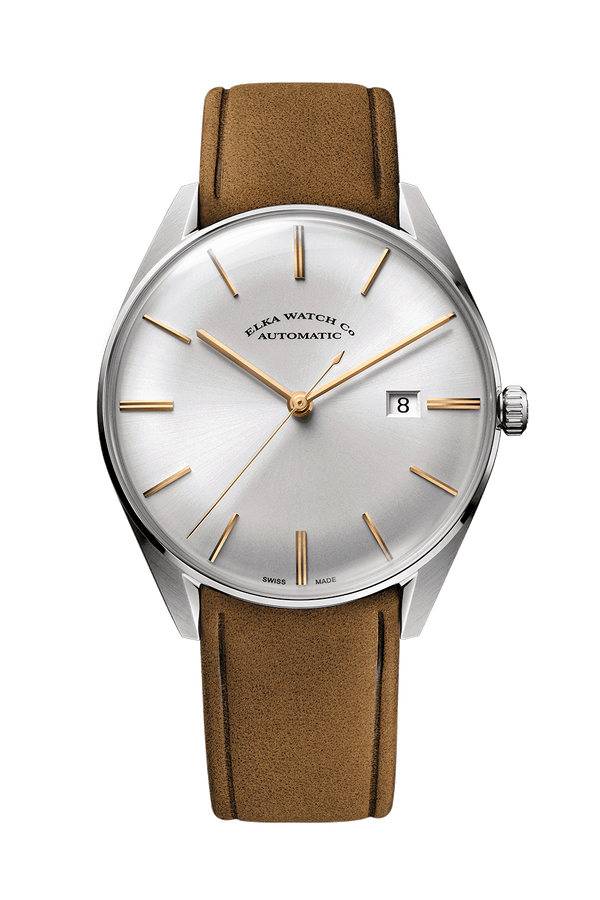 ELKA D01-0804 Automatic Silver Dial & Cognac Suede Strap