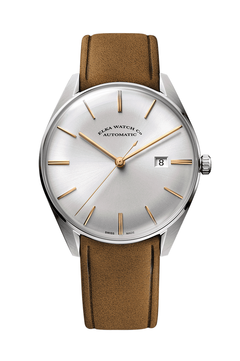 ELKA D01-0804 Automatic Silver Dial & Cognac Suede Strap