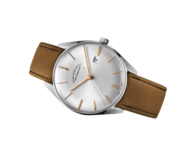 ELKA D01-0804 Automatic Silver Dial & Cognac Suede Strap