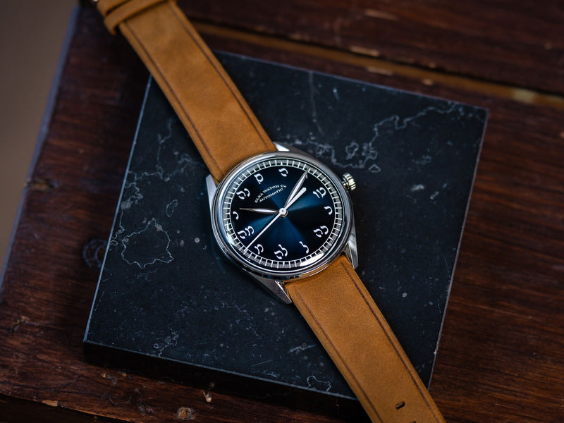 ELKA X14-0804 Automatic Gradient Blue Hebrew Dial & Cognac Suede