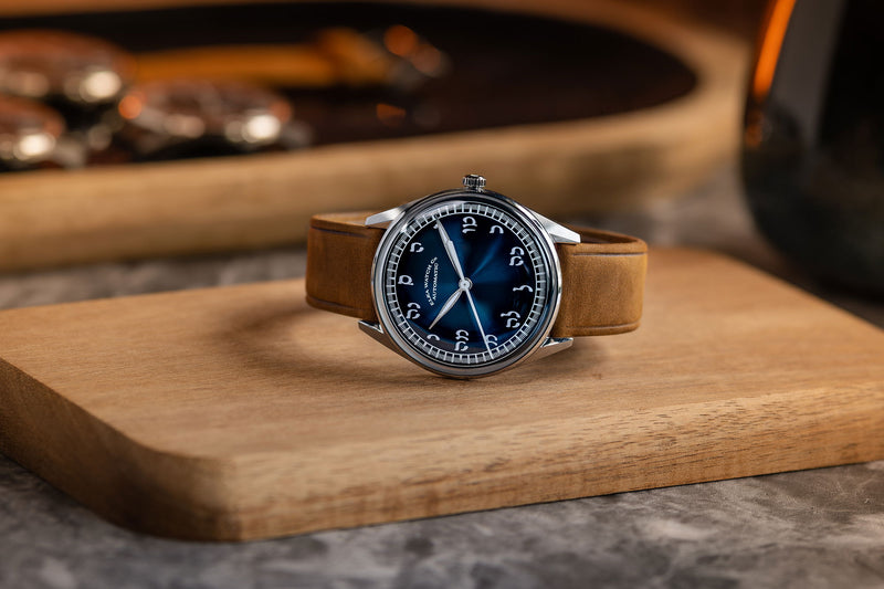 ELKA X14-0804 Automatic Gradient Blue Hebrew Dial & Cognac Suede