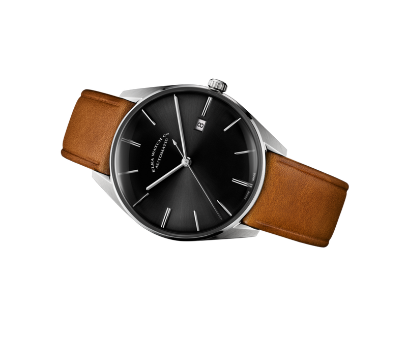 ELKA D04-0806 Automatic Black Dial & Cognac Leather Strap