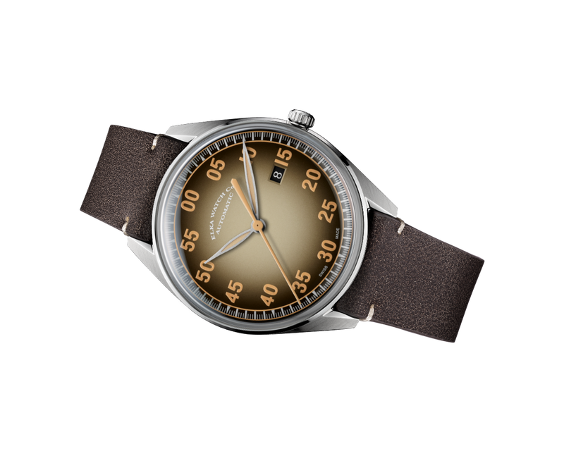 ELKA X09-0802 Automatic Gradient Beige-Black Dial & Brown Leather