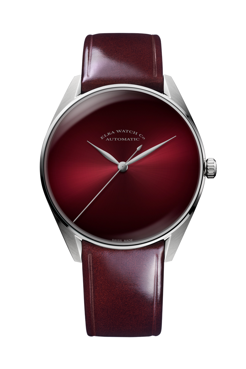 ELKA S02-0810 Automatic Burgundy Gradient Dial & Brown Leather Strap