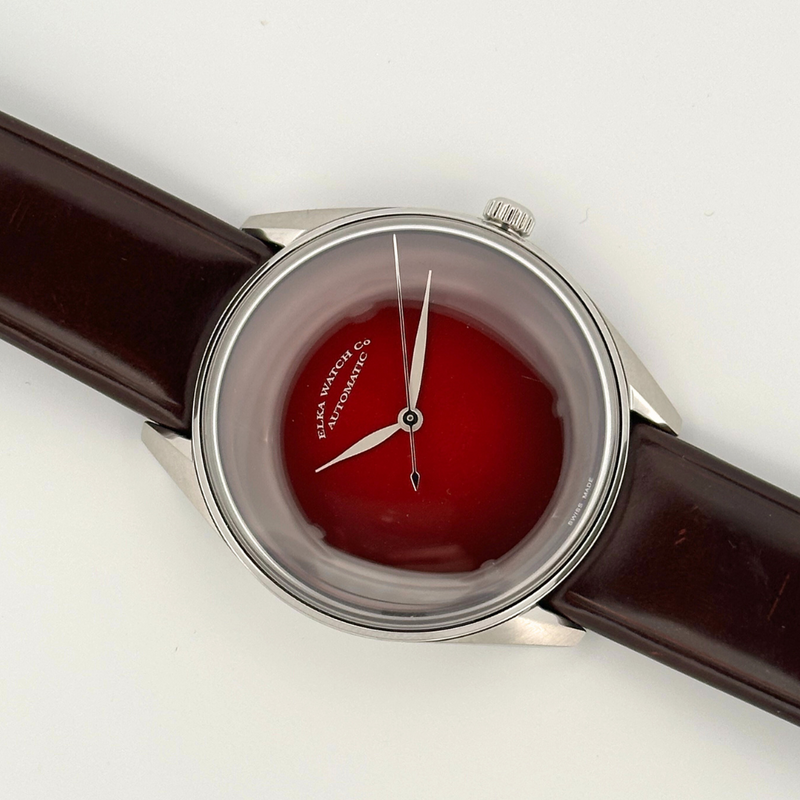 ELKA S02-0810 Automatic Burgundy Gradient Dial & Brown Leather Strap