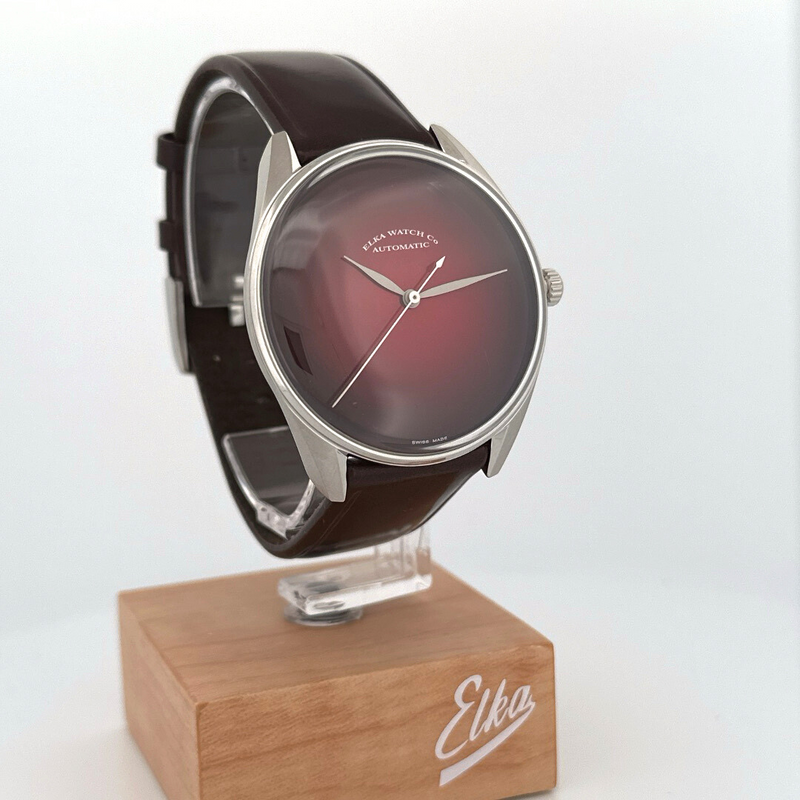 ELKA S02-0810 Automatic Burgundy Gradient Dial & Brown Leather Strap