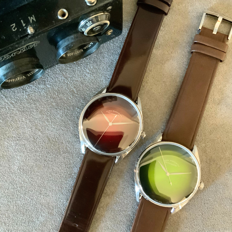 ELKA S02-0810 Automatic Burgundy Gradient Dial & Brown Leather Strap