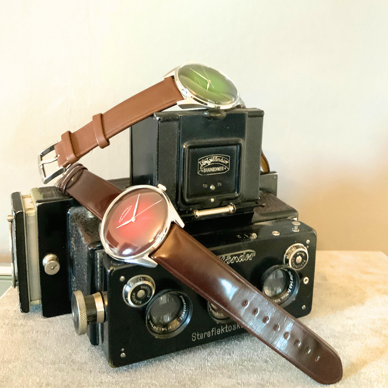 ELKA S02-0810 Automatic Burgundy Gradient Dial & Brown Leather Strap