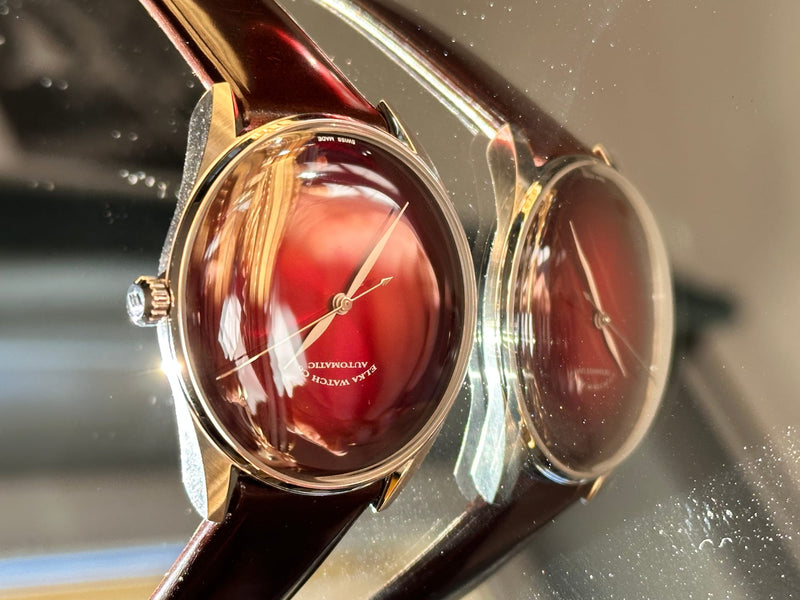 ELKA S02-0810 Automatic Burgundy Gradient Dial & Brown Leather Strap