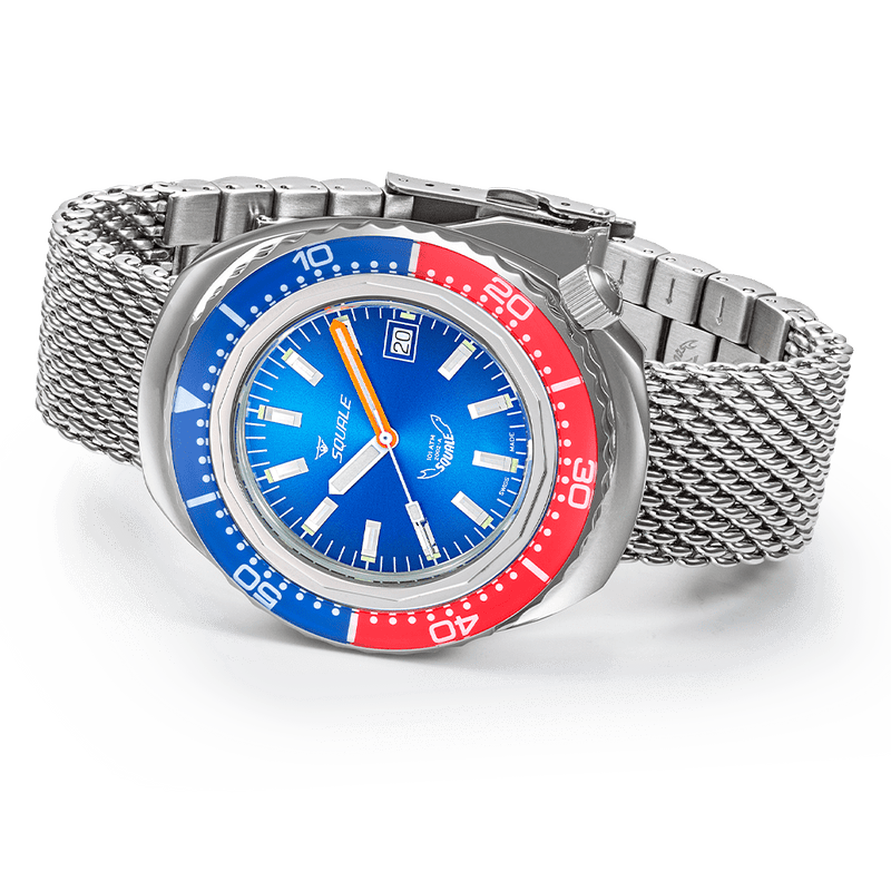 Squale 2002 Blue-Red Automatic Steel Watch 2002.SS.BLR.BL.ME22