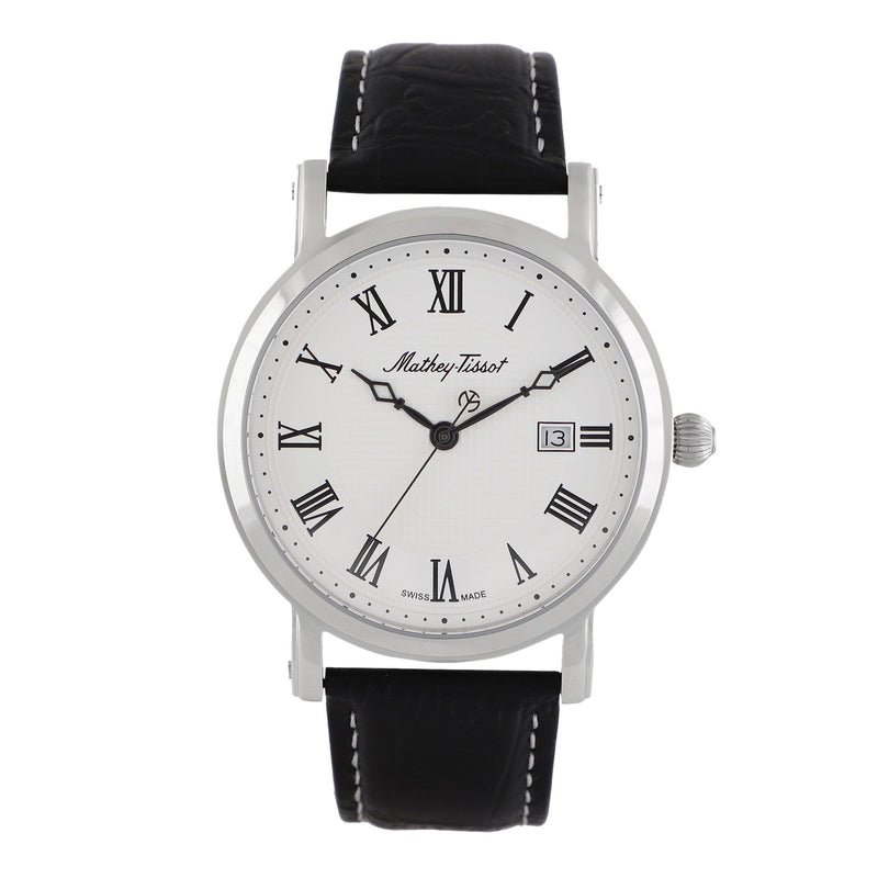 Mathey-Tissot City Stainless Steel / Black Leather & White Dial HB611251ABR