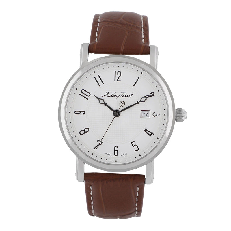 Mathey-Tissot City Stainless Steel / Brown Leather & White Dial HB611251AG