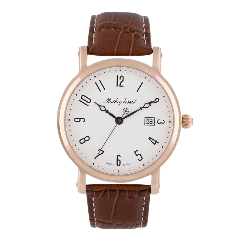 Mathey-Tissot City Rose Gold / Brown Leather & White Dial HB611251PG