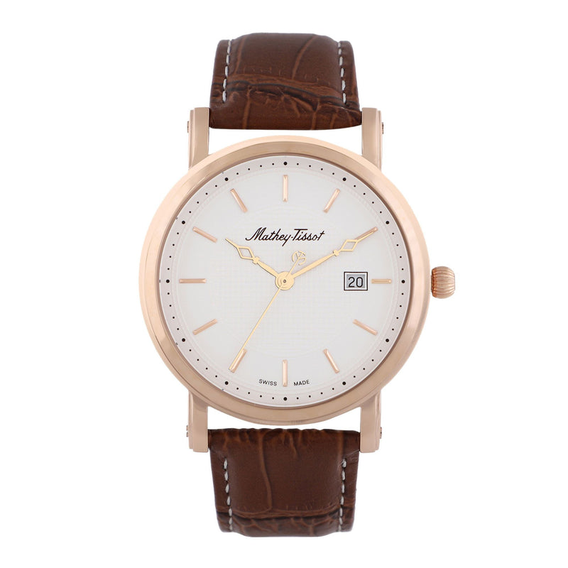 Mathey-Tissot City Rose Gold / Brown Leather & White Dial HB611251PI