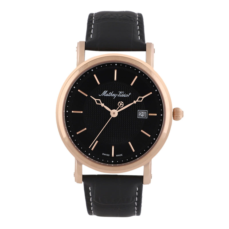 Mathey-Tissot City Rose Gold / Black Leather & Black Dial HB611251PN