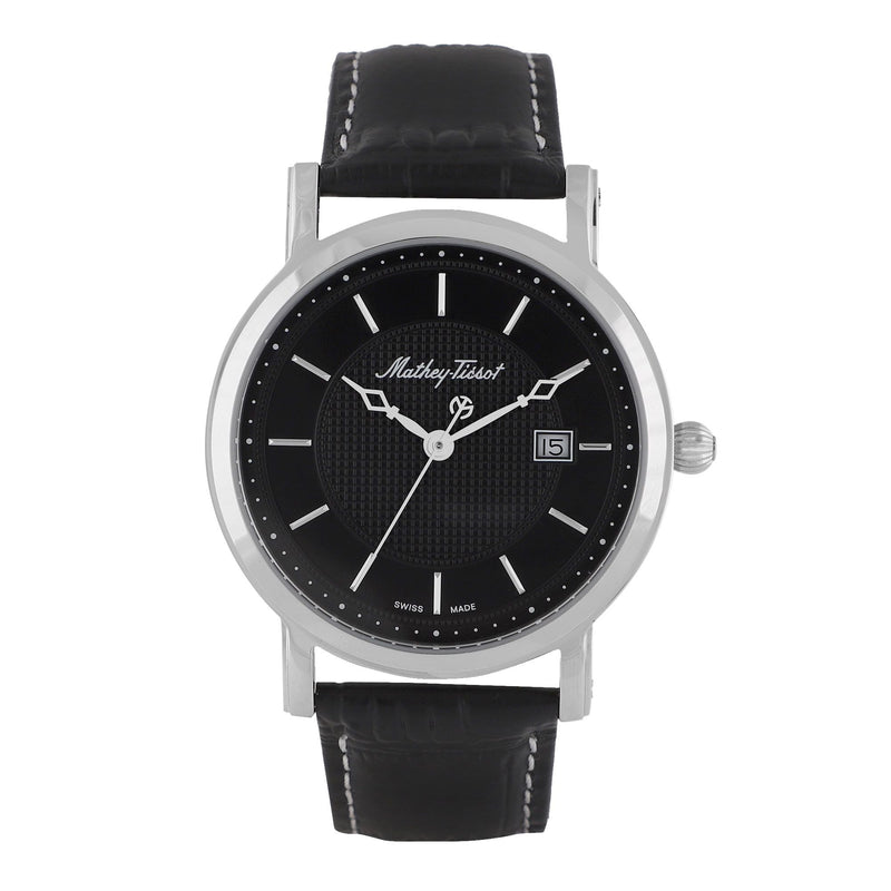 Mathey-Tissot City Stainless Steel / Black Leather & Black Dial H611251AN