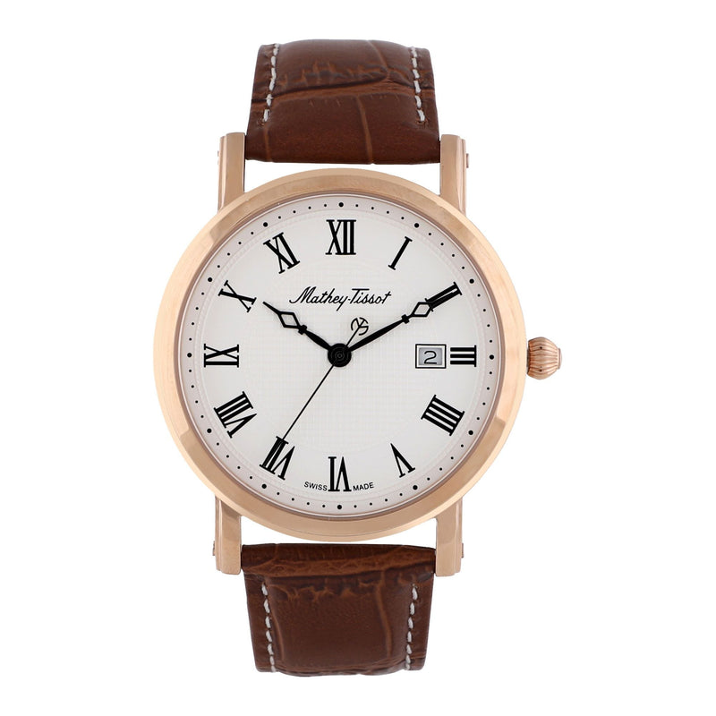Mathey-Tissot City Rose Gold / Brown Leather & White Dial Leather H611251PBR