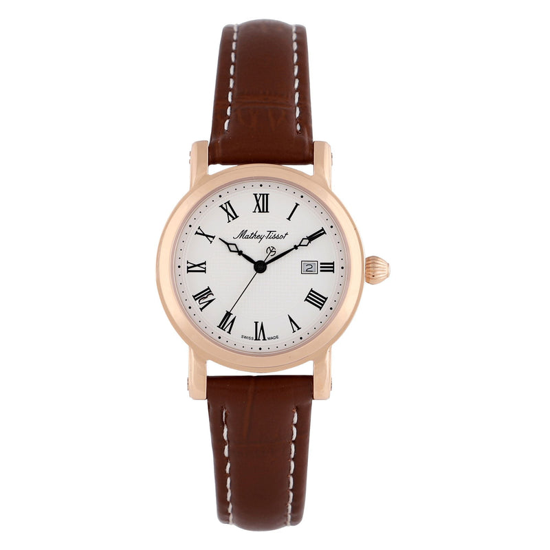 Mathey-Tissot City Rose Gold / Brown Leather & White Dial D31186PBR
