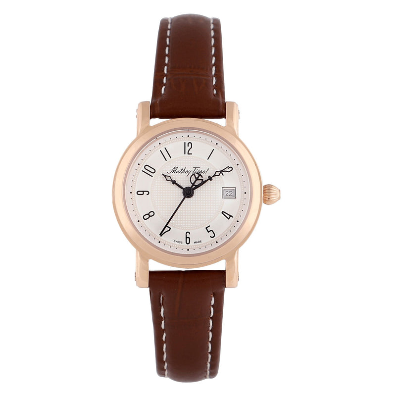 Mathey-Tissot City Rose Gold / Brown Leather & White Dial D31186PG