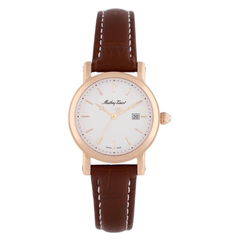 Mathey-Tissot City Rose Gold / Brown Leather & White Dial D31186PI