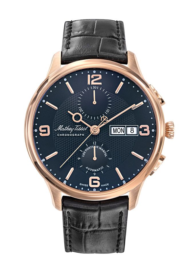 Mathey-Tissot Edmond Chrono Auto Rose Gold Black Leather Dial
