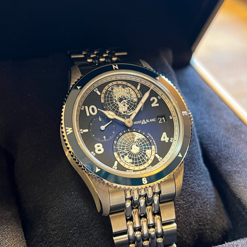 Montblanc 1858 Geosphere Titanium Blue Dial Full Set 125567