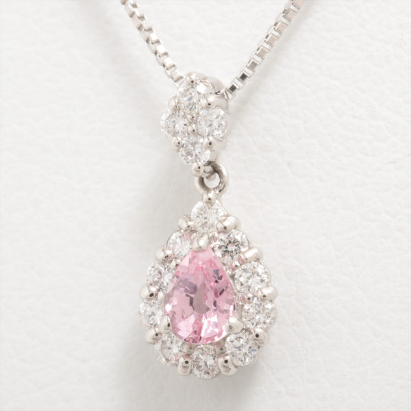 Necklace Pink Sapphire 0.228 ct Diamond 0.17 ct Pt900 & Pt850 2.4g