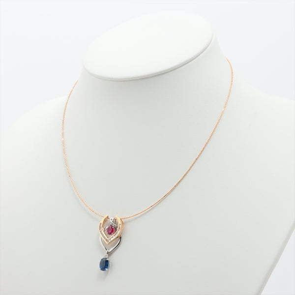 Necklace Pigeon Blood Ruby 0.50 ct Blue Sapphire 1.51 ct Diamonds 0.05 ct