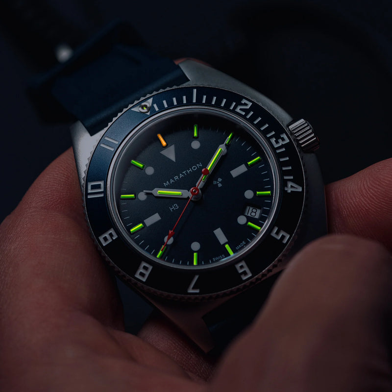 Marathon Watch 41mm Blue Steel Navigator w/Date (SSNAV-D) on Blue 3-Piece Rubber Strap Kit