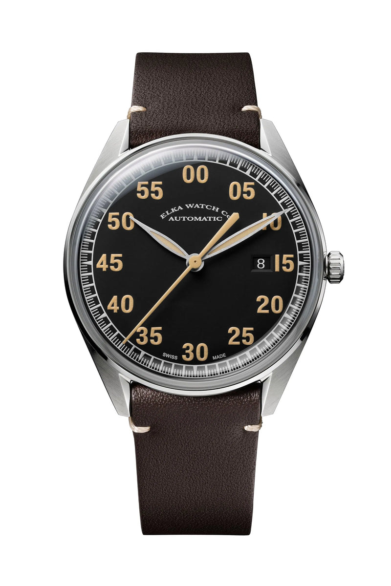 ELKA X01-0801 Automatic Black Dial & Brown Leather