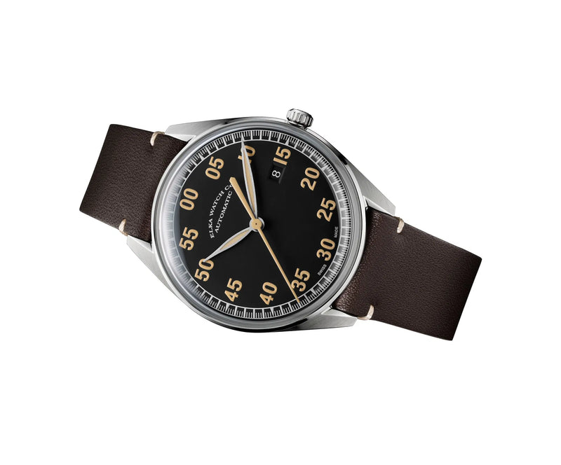 ELKA X01-0801 Automatic Black Dial & Brown Leather